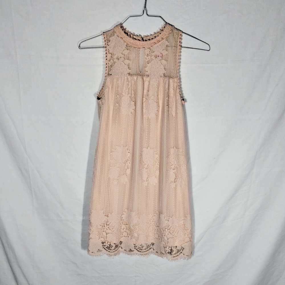 Elegant Peach Lace Junior Dress M 7-9 Crochet Sleeveless Cottagecore Romantic